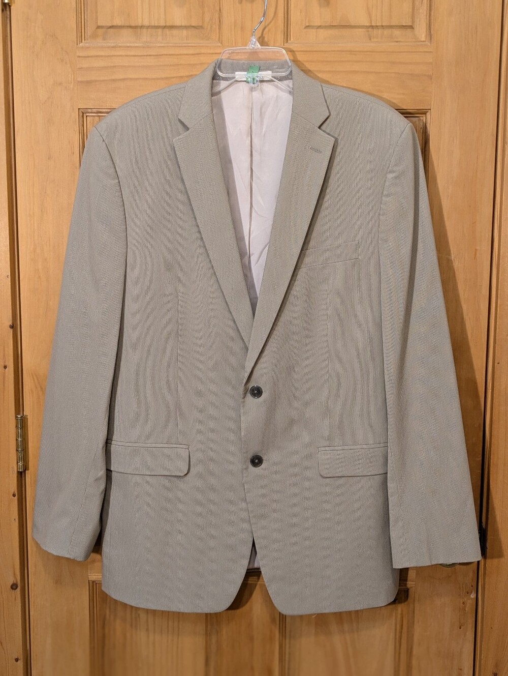 Calvin Klein Blazer Men's 42L Jacket Tan Cream Stripe Polyester Spandex Summer